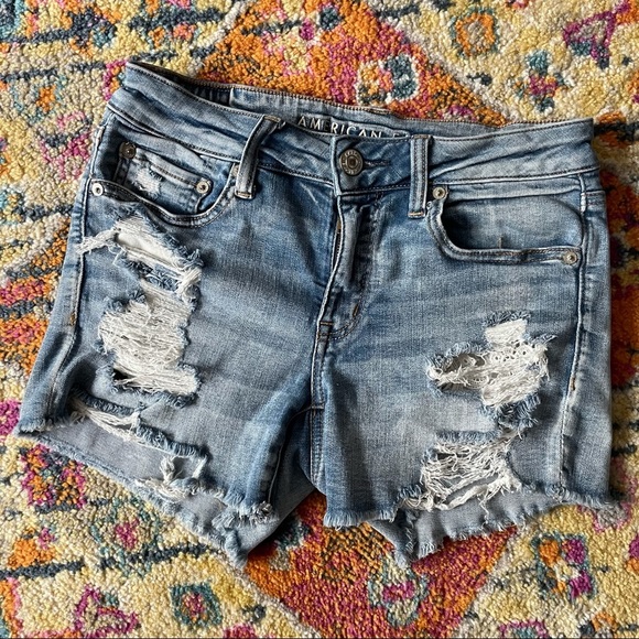 American Eagle Lace Pocket Distressed Jean Shorts - Picture 2 of 9